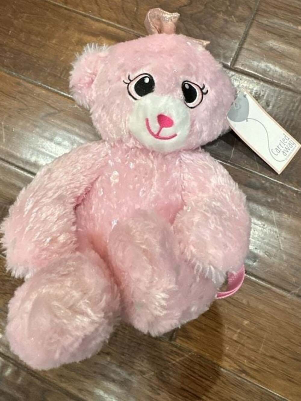 Carried Away by Stepping Stones Pink Sparkly Teddy Bear Plush Backpack
